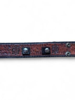 Brown Embossed Leather Snap Bracelet for Women Western Aztec Turtle